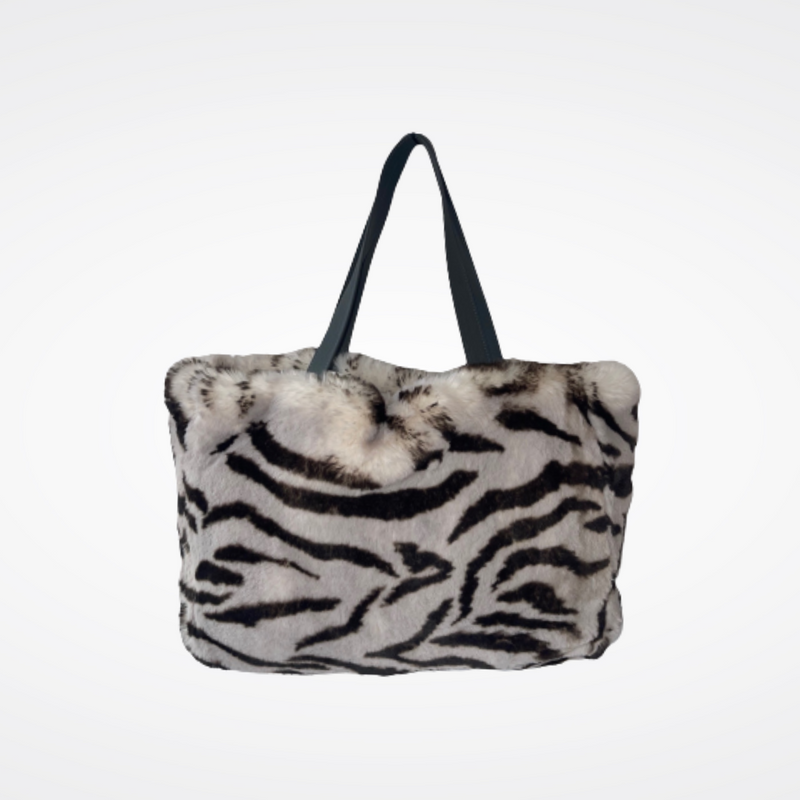 Sac cabas en fausse fourrure couleur tigre blanc Maison Prélonge