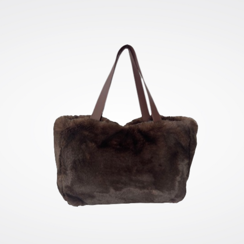 Sac cabas en fausse fourrure couleur chocolat Maison Prélonge