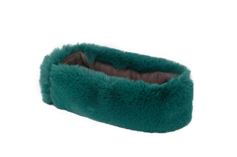 Bandeau en fausse fourrure couleur vert alpin Maison Prélonge.