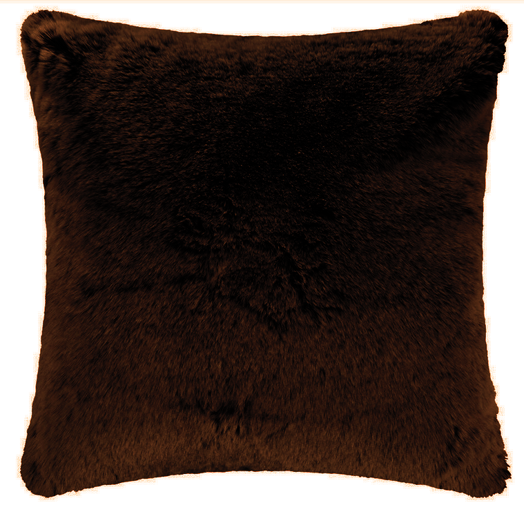 Housse de coussin carré en fausse fourrure couleur chocolat Maison Prélonge