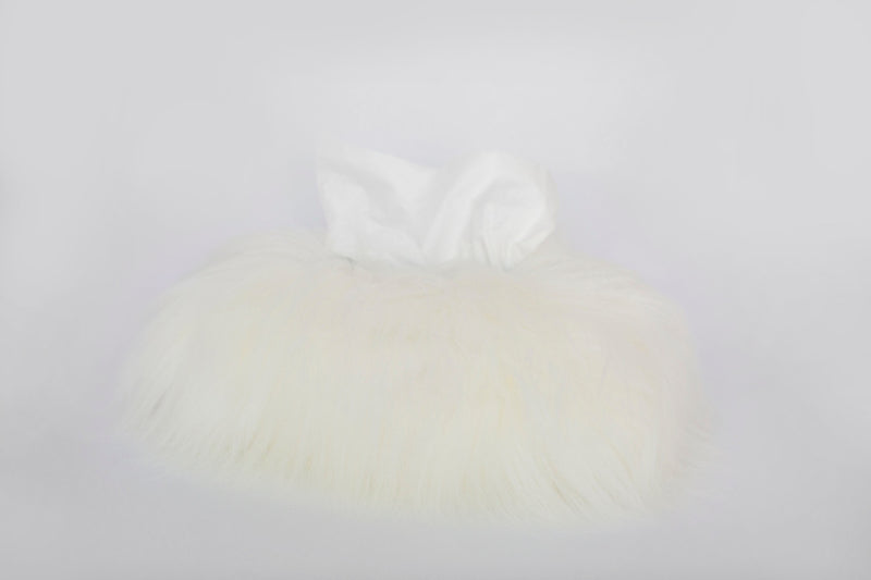 Couvre boite mouchoirs rectangle en fausse fourrure couleur himalaya ivoire Maison Prélonge.