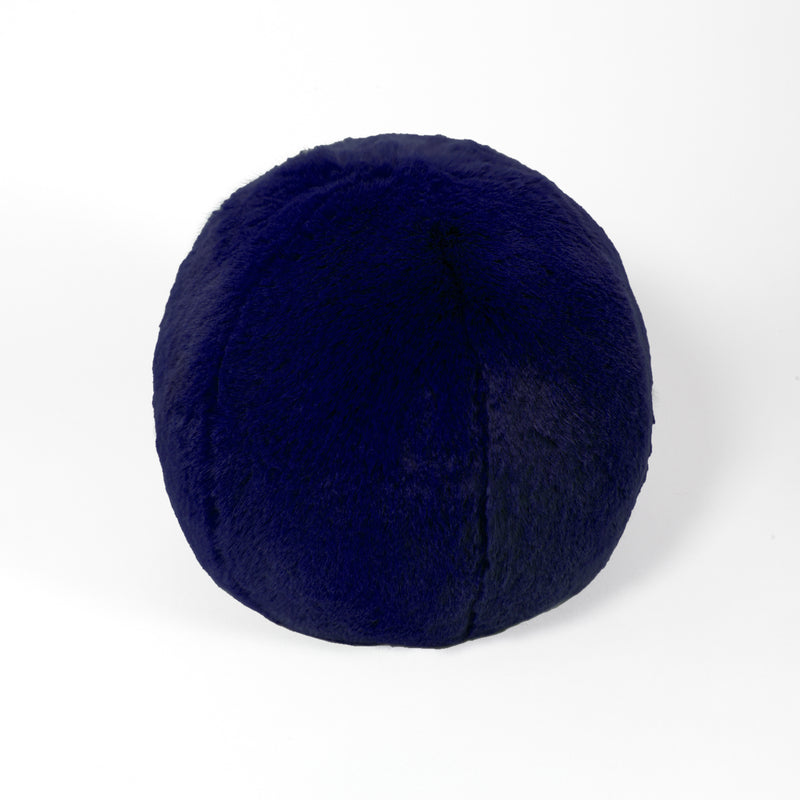 Coussin rond Snowball en fausse fourrure couleur bleu marine Maison Prélonge