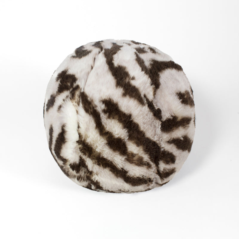 Coussin rond Snowball en fausse fourrure couleur tigre blanc Maison Prélonge