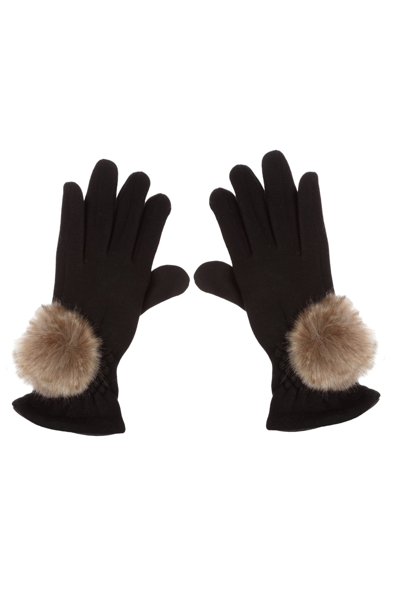 Gants extensibles avec pompons en fausse fourrure couleur Monaco Maison Prélonge.