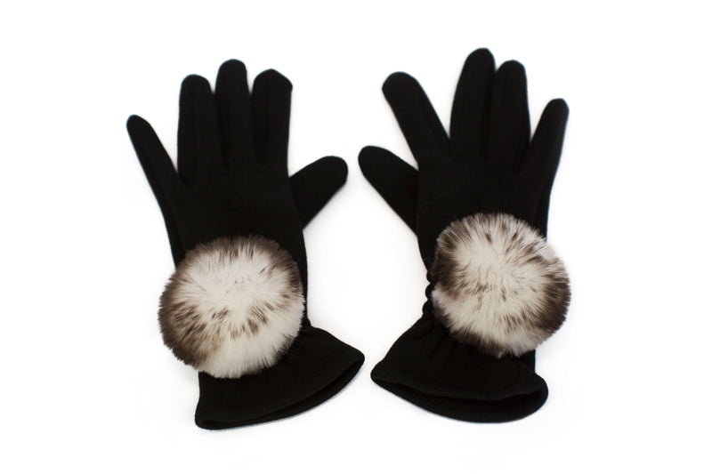 Gants extensibles avec pompons en fausse fourrure couleur tigre blanc Maison Prélonge.