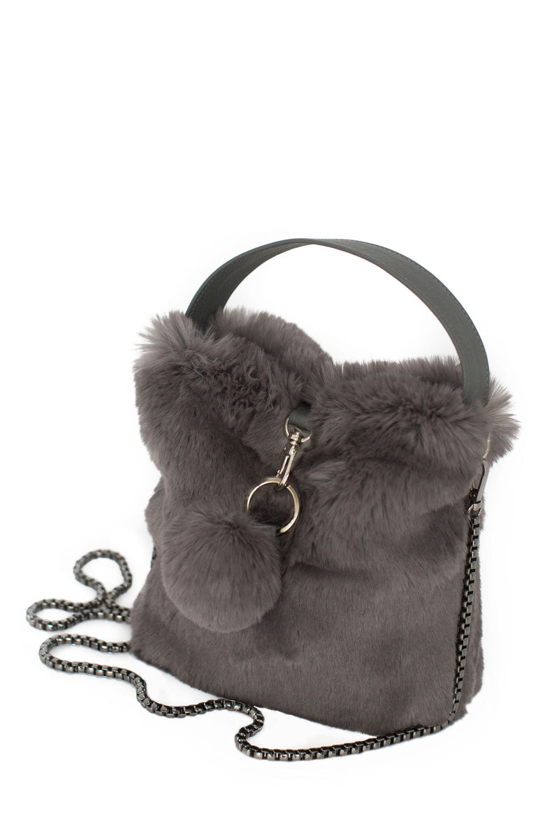 Petit sac en fausse fourrure gris smoky Maison Prélonge