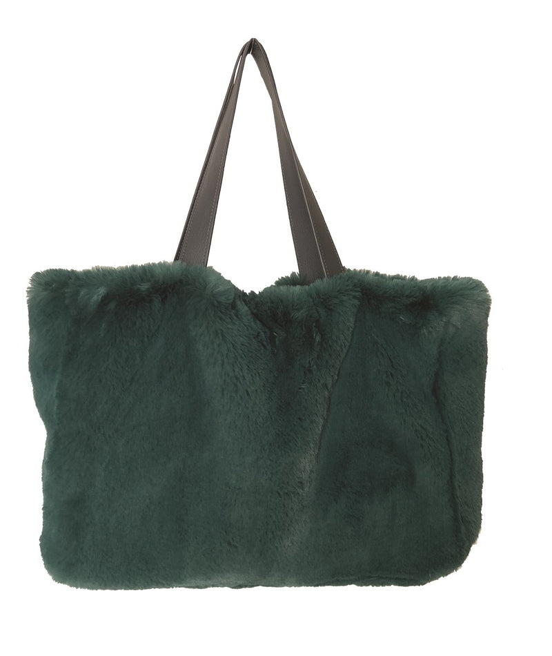 Sac cabas en fausse fourrure couleur vert alpin Maison Prélonge