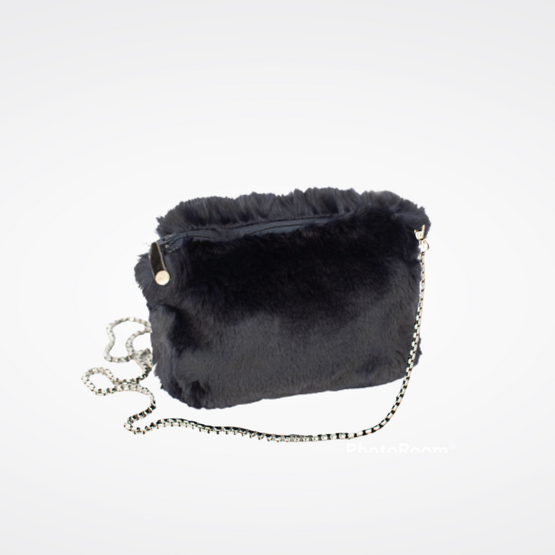 Sac pochette en fausse fourrure Maison Prélonge couleur bleu marine