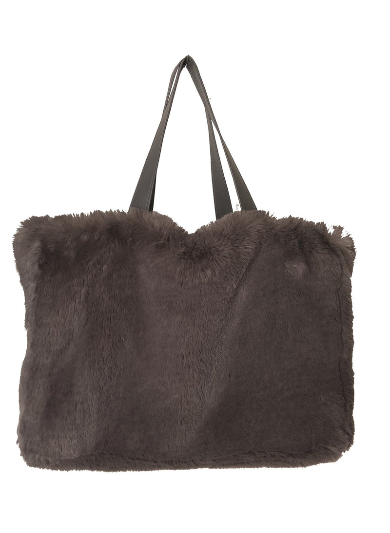 Sac cabas en fausse fourrure couleur gris smoky Maison Prélonge
