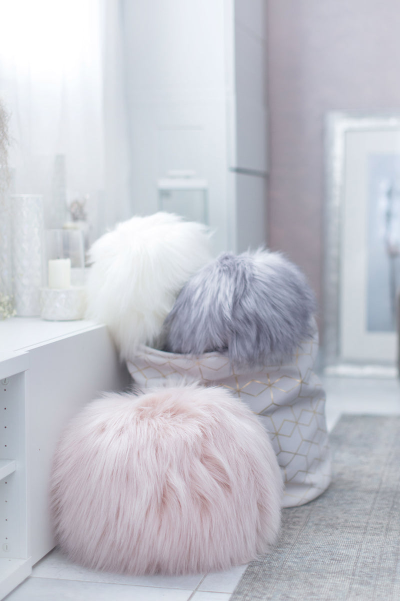 Coussin rond Snowball en fausse fourrure Maison Prélonge