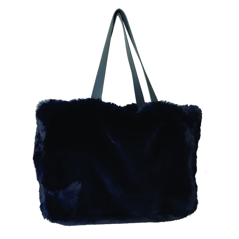 Sac cabas en fausse fourrure couleur bleu marine Maison Prélonge