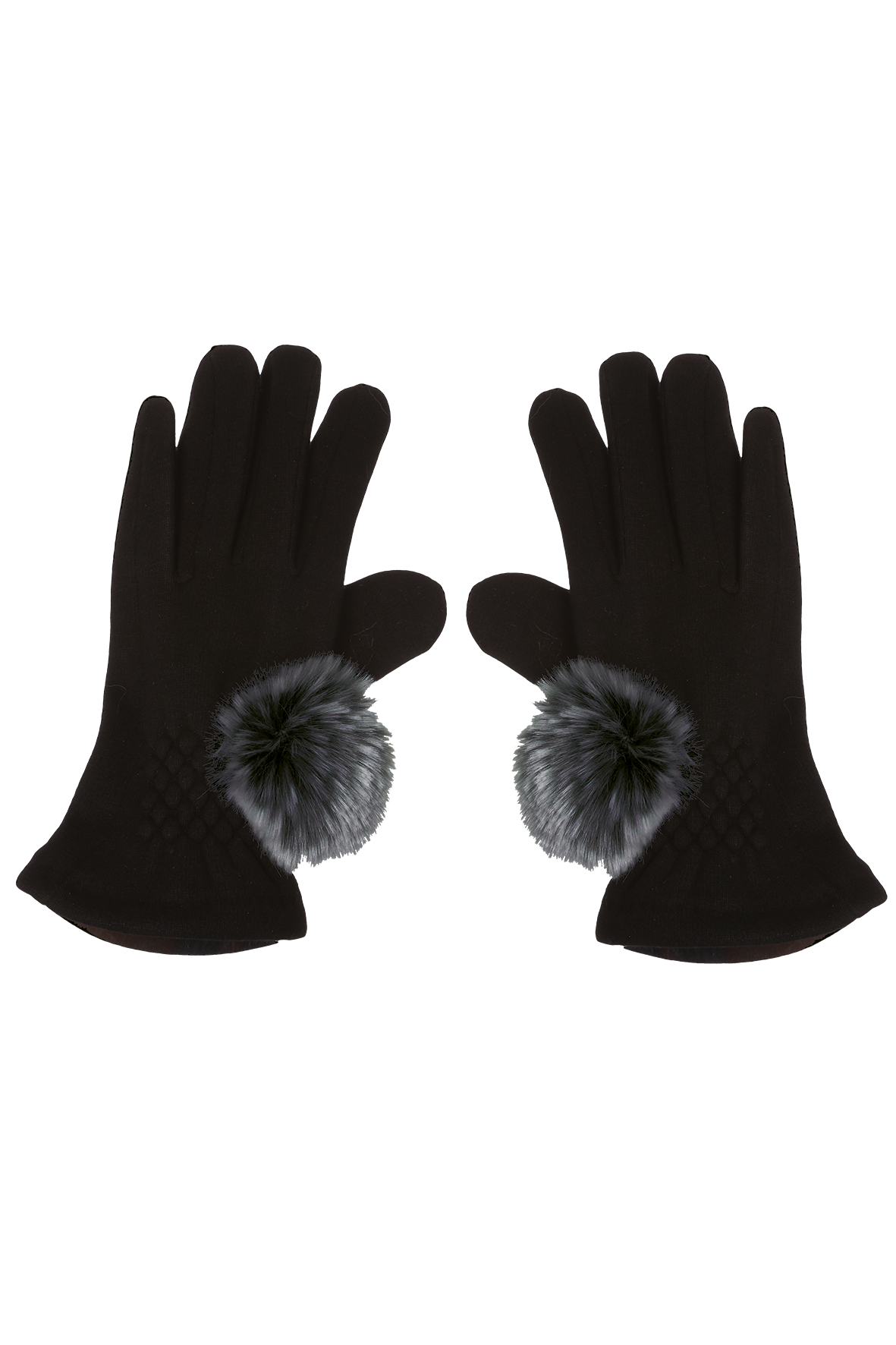 Stretchy Gloves with Faux Fur Pom Pom - One Size