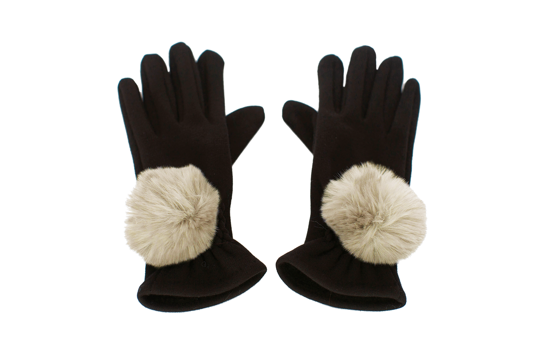 Stretchy Gloves with Faux Fur Pom Pom - One Size
