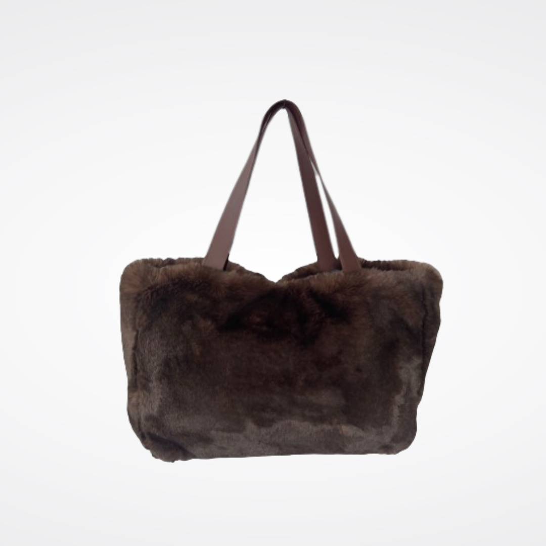 Sac cabas en fausse fourrure couleur chocolat Maison Prélonge