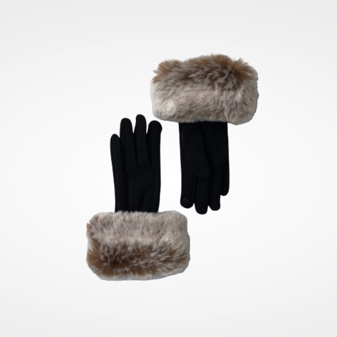 Gants extensibles avec bandeau en fausse fourrure couleur chataigne Maison Prélonge.