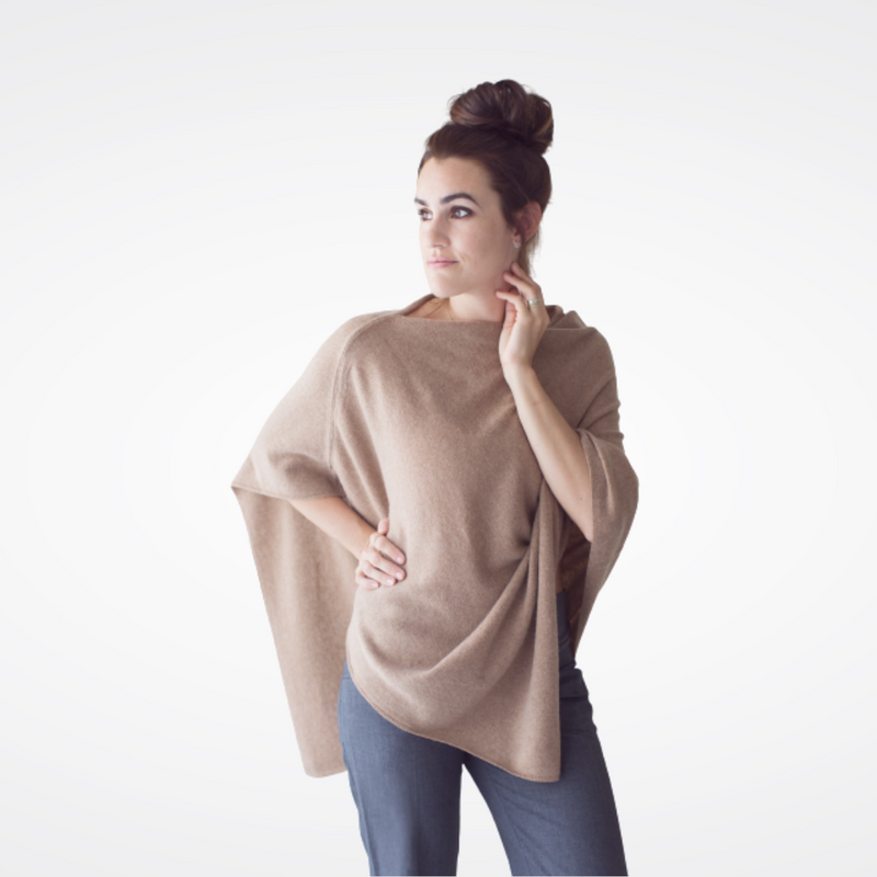 Poncho en cachemire et laine beige Maison Prélonge