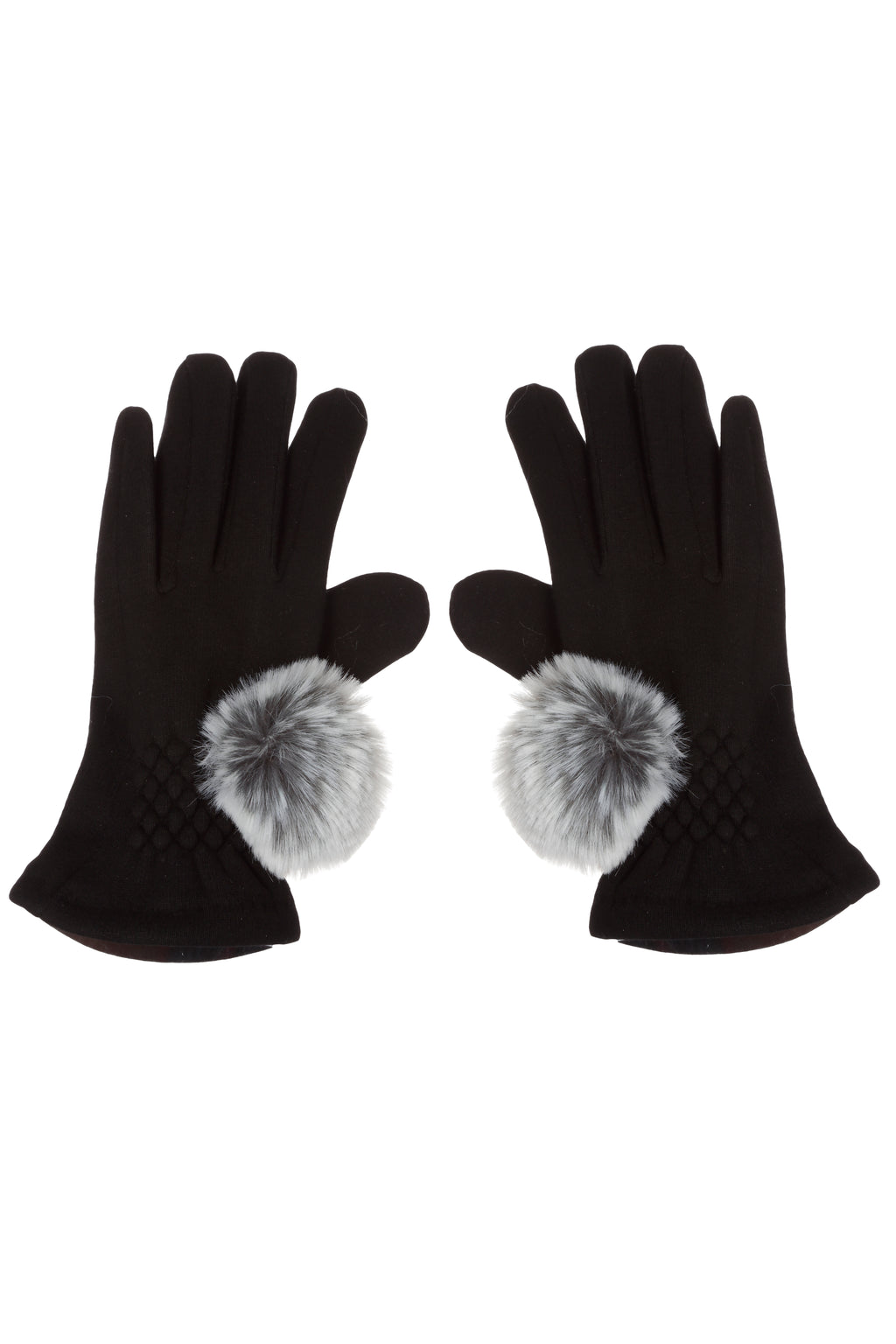 Gants extensibles avec pompons en fausse fourrure couleur glacier Maison Prélonge.
