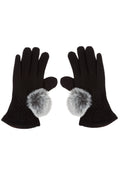 Gants extensibles avec pompons en fausse fourrure couleur glacier Maison Prélonge.