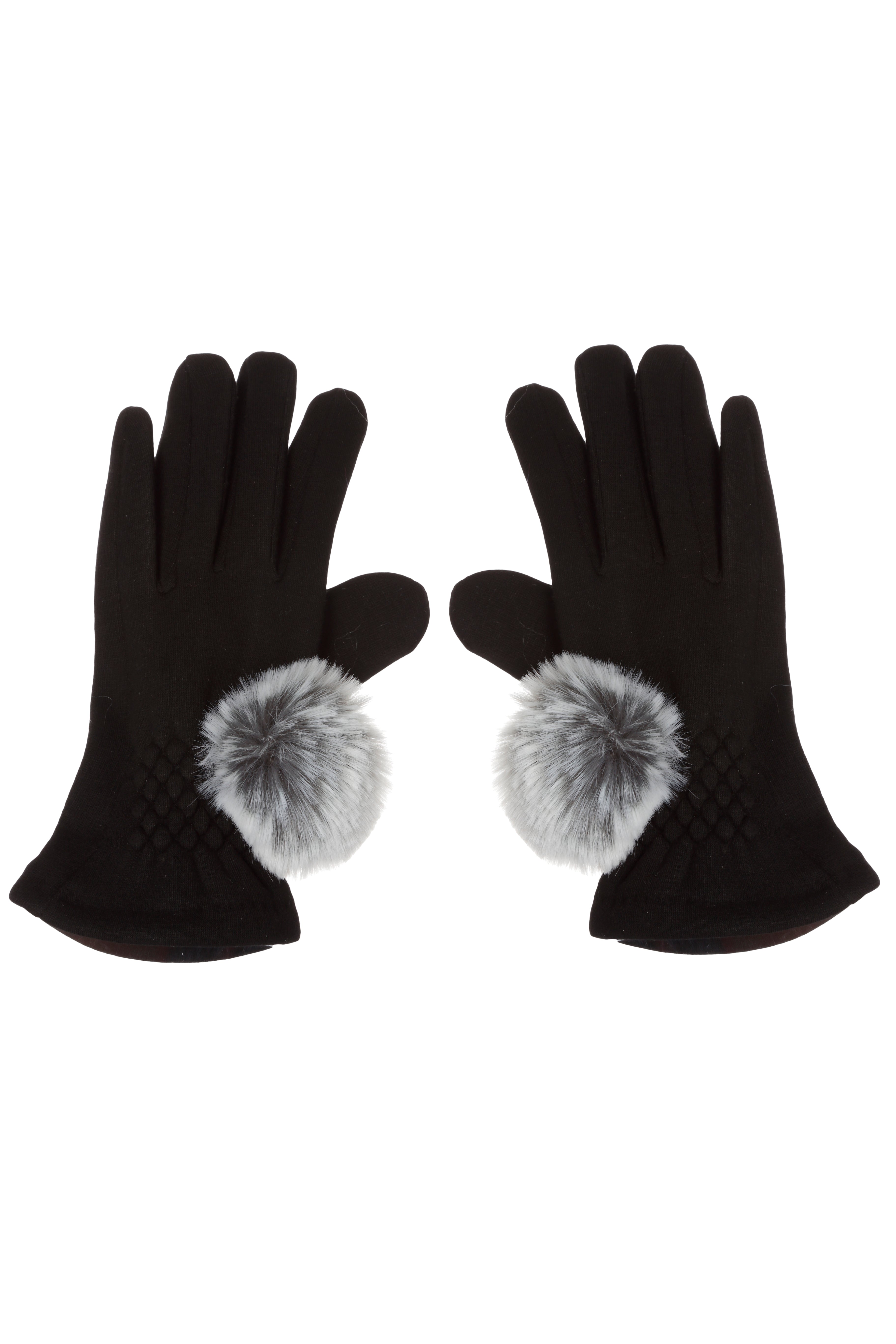 Gants extensibles avec pompons en fausse fourrure couleur glacier Maison Prélonge.