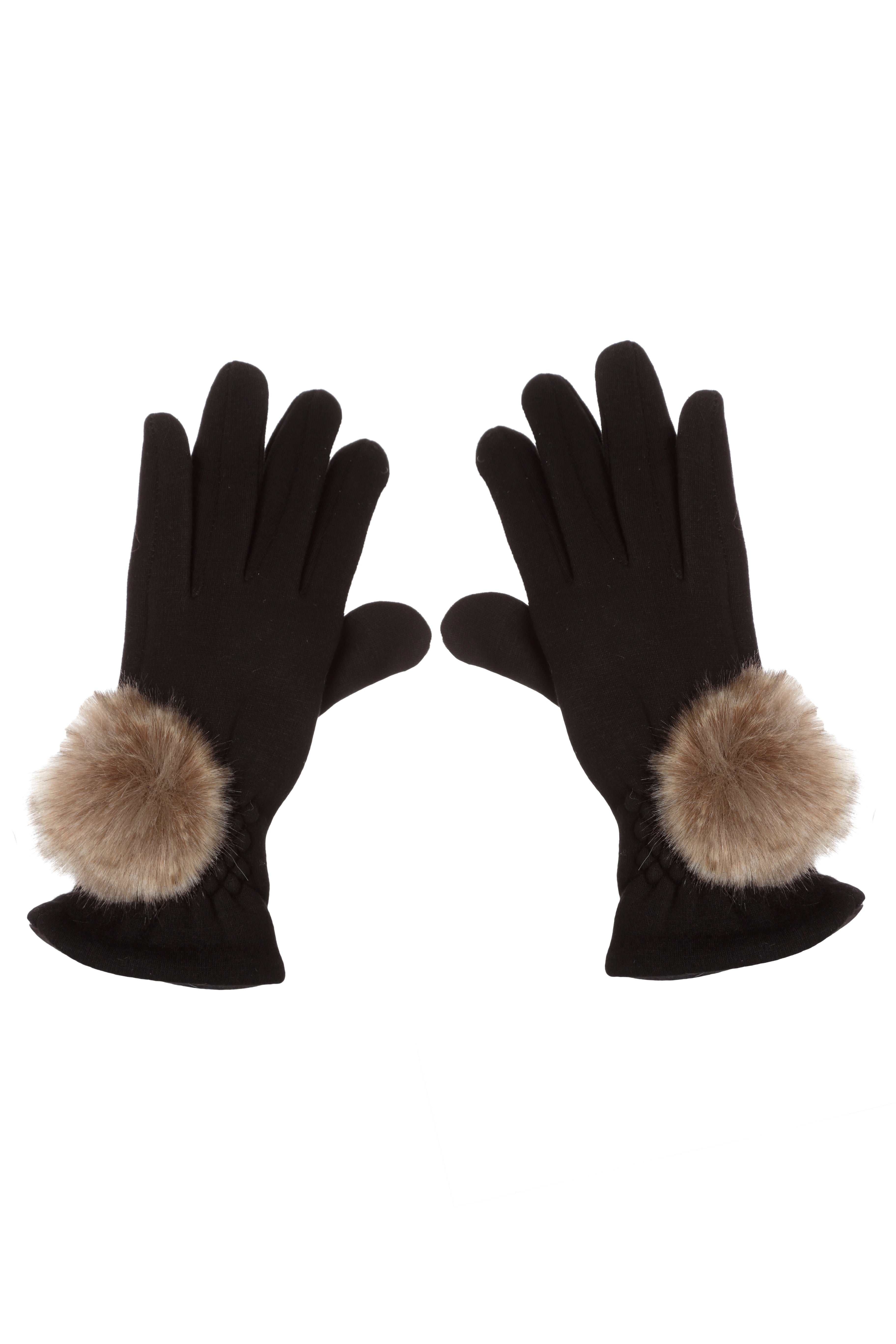Gants extensibles avec pompons en fausse fourrure couleur Monaco Maison Prélonge.
