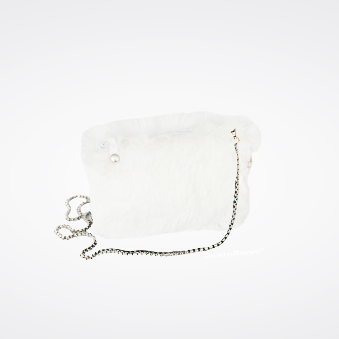Sac pochette en fausse fourrure Maison Prélonge couleur blanc
