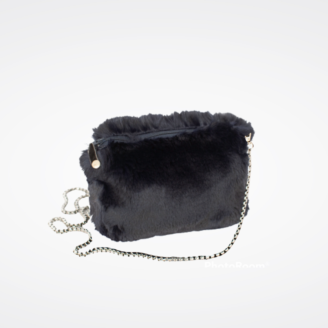 Sac pochette en fausse fourrure Maison Prélonge couleur bleu marine